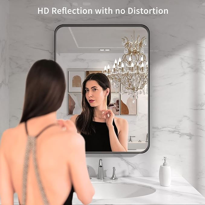 LOAAO Black Metal Framed Bathroom Mirror for Wall, 22X30 Inch