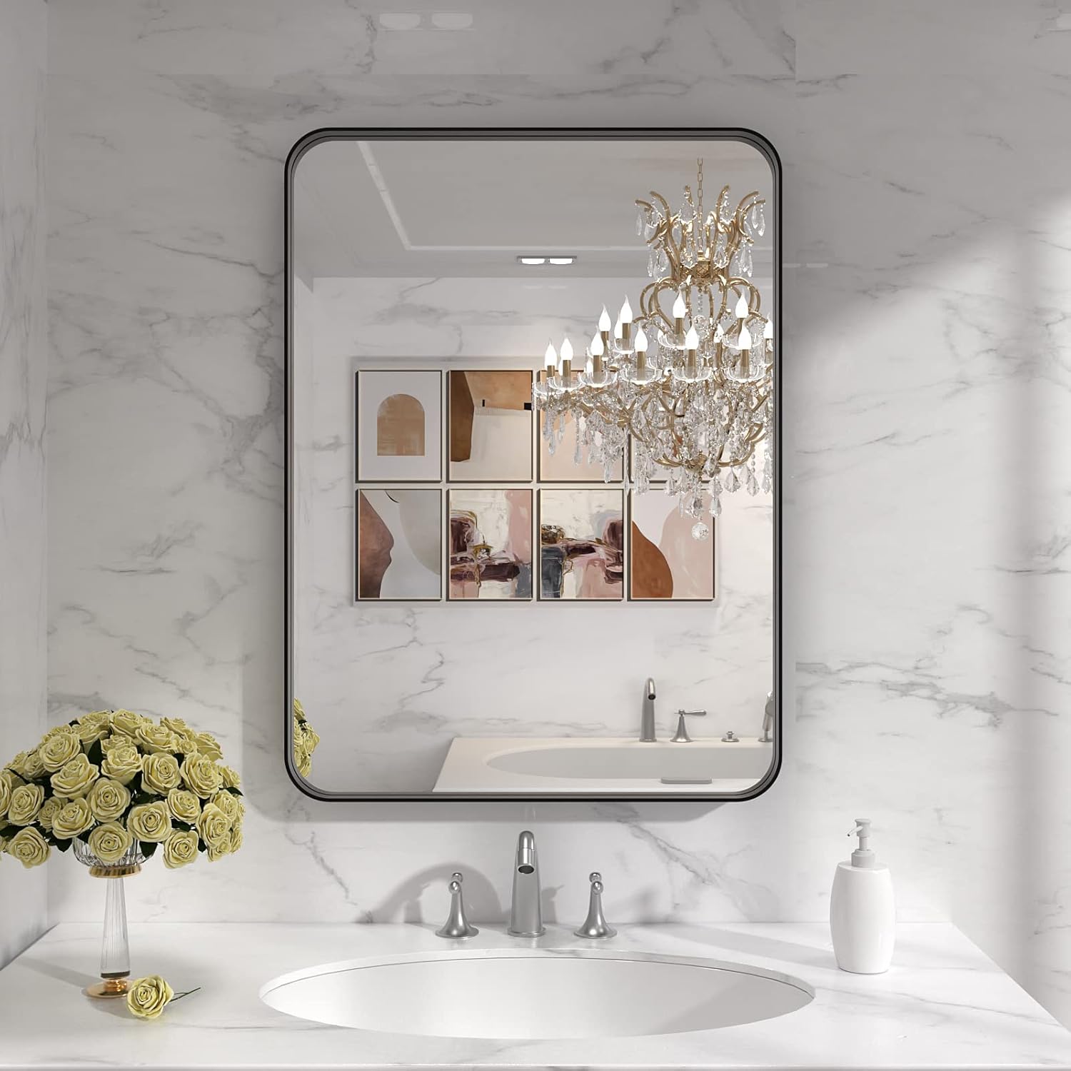 LOAAO Black Metal Framed Bathroom Mirror for Wall, 22X30 Inch